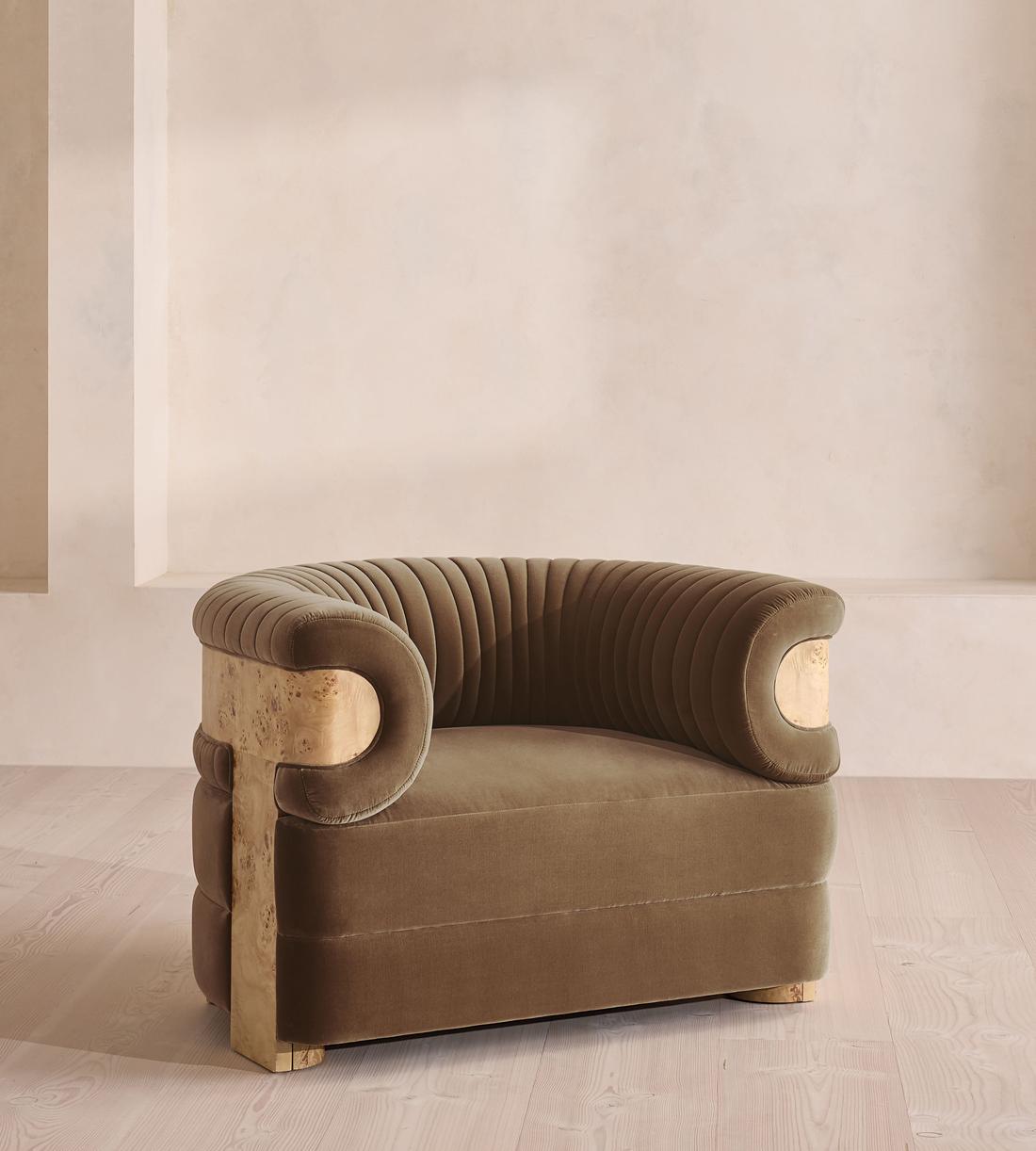 Caleb Armchair - Blonde Burl - Velvet - Truffle - UK - Listing - Image 1