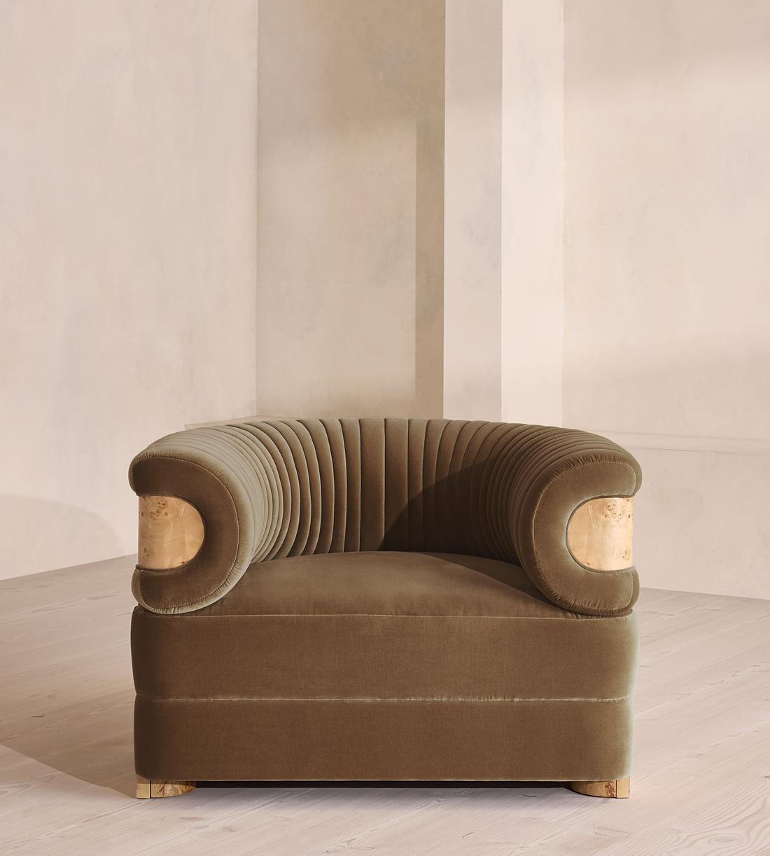 Caleb Armchair - Blonde Burl - Velvet - Truffle - UK - Listing - Image 2