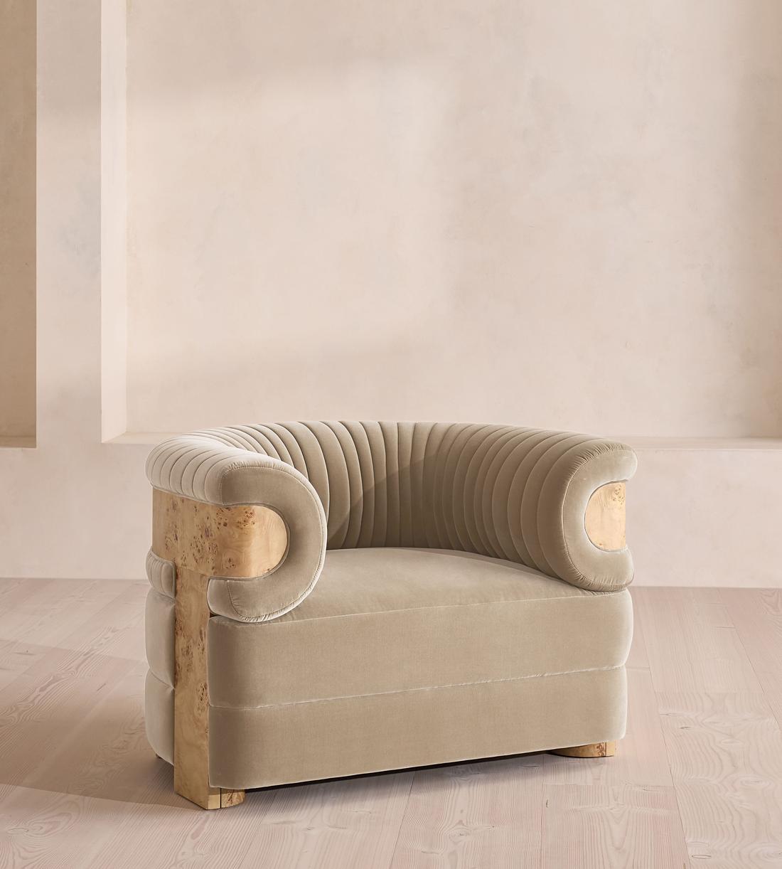 Caleb Armchair - Blonde Burl - Velvet - Oyster - UK - Listing - Image 1