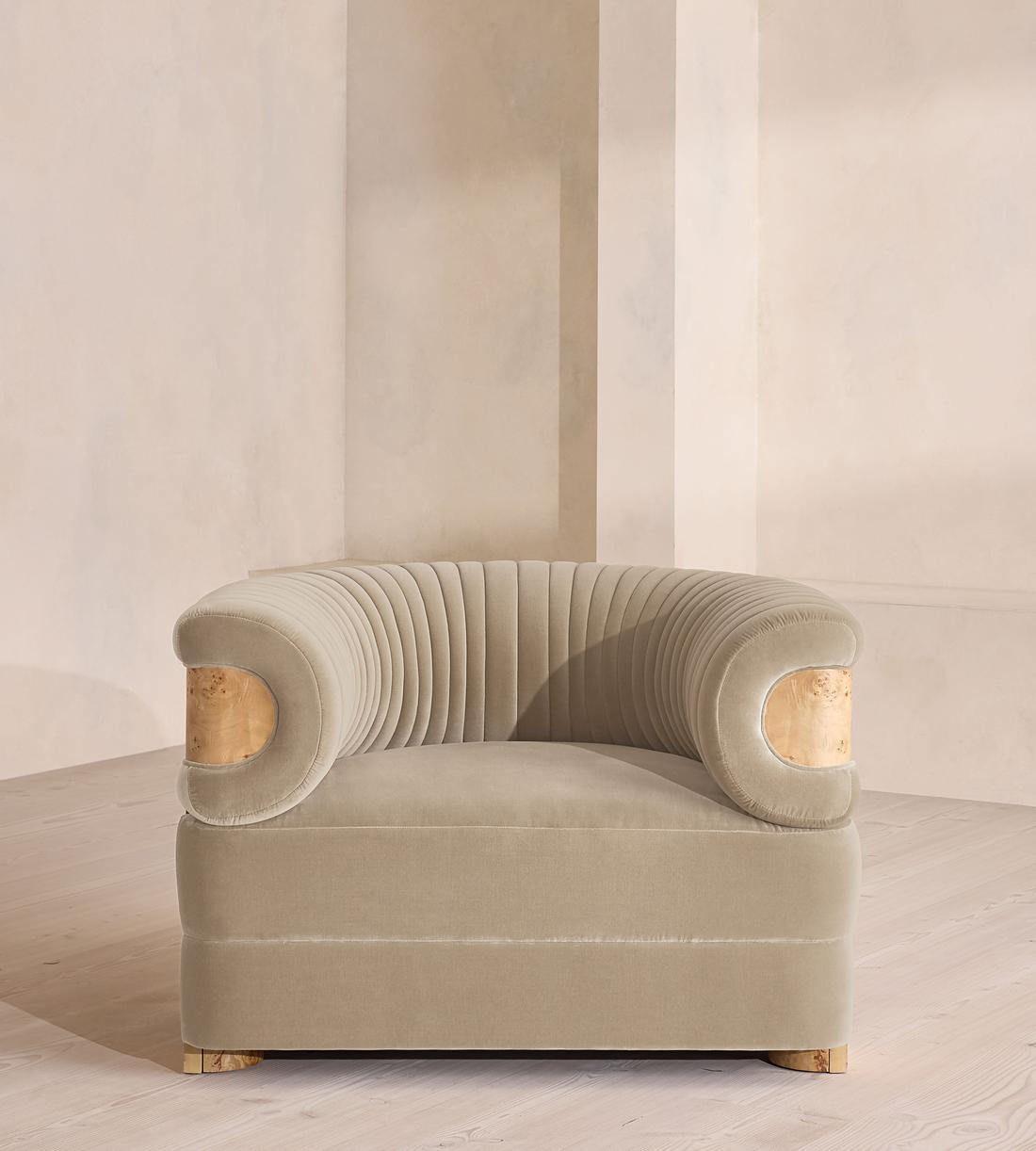 Caleb Armchair - Blonde Burl - Velvet - Oyster - UK - Listing - Image 2