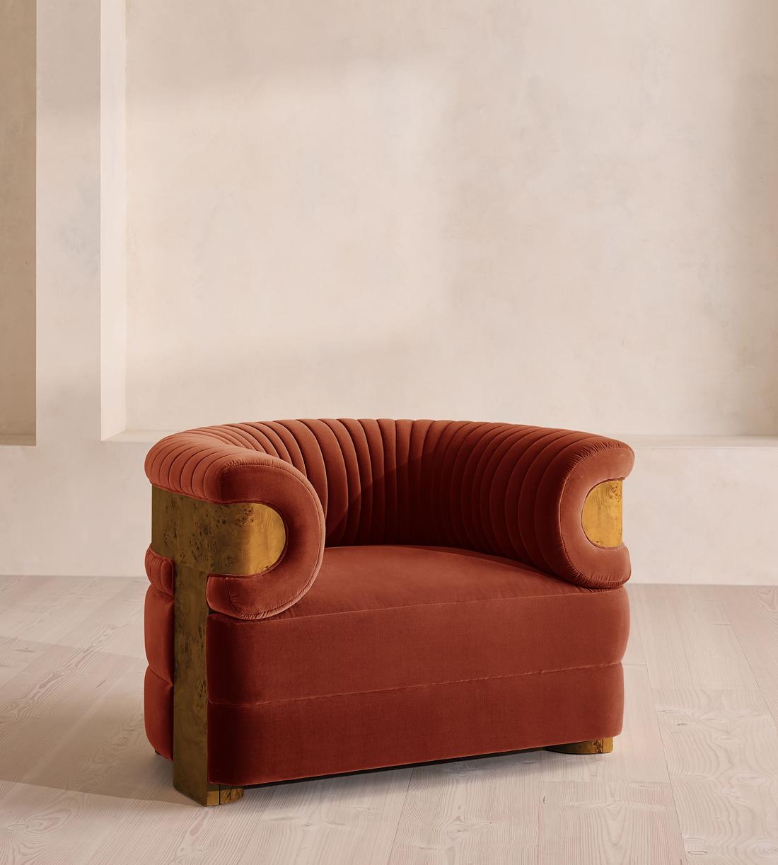 Caleb Armchair - Dark Burl - Velvet - Rust - UK - Listing - Image 2
