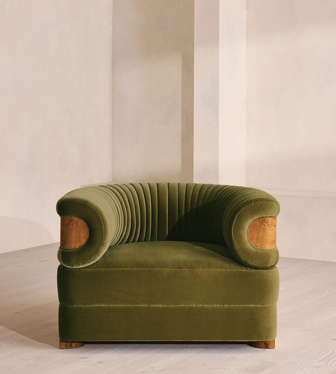 Caleb Armchair - Dark Burl - Velvet - Olive - UK - Listing - Image 2