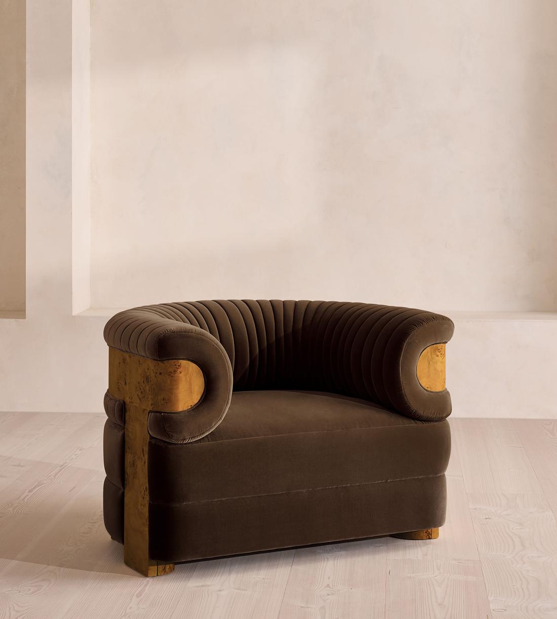 Caleb Armchair - Dark Burl - Velvet - Chocolate - US - Listing - Image 1
