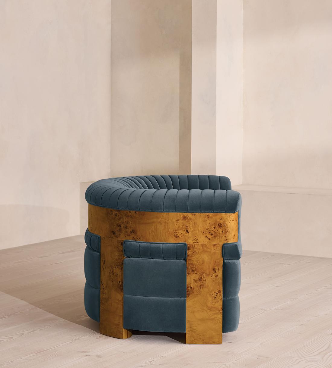 Caleb Armchair - Dark Burl - Velvet - Grey Blue - US - Images - Image 3