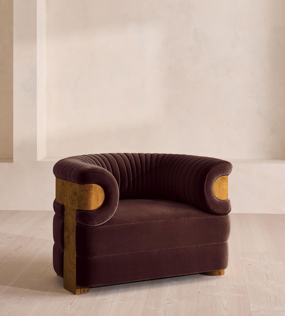 Caleb Armchair - Dark Burl - Velvet - Aubergine - UK - Listing - Image 1