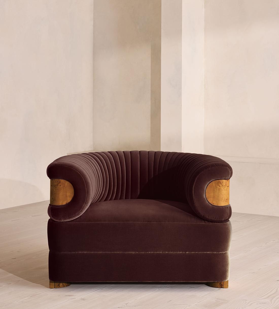 Caleb Armchair - Dark Burl - Velvet - Aubergine - US - Listing - Image 2