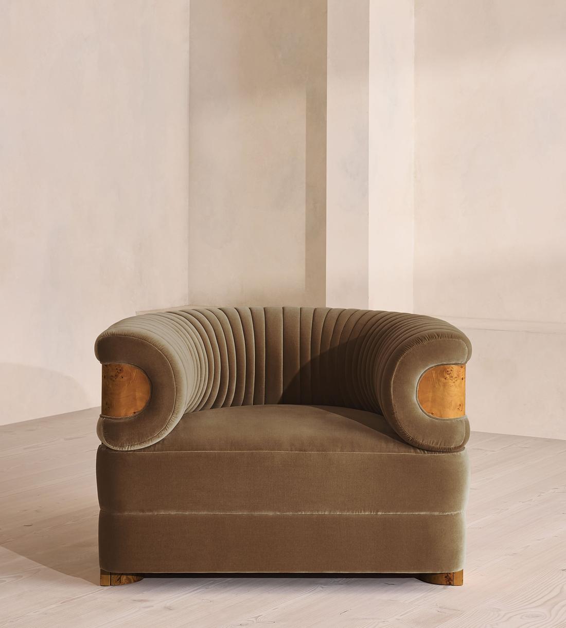Caleb Armchair - Dark Burl - Velvet - Truffle - UK - Listing - Image 2