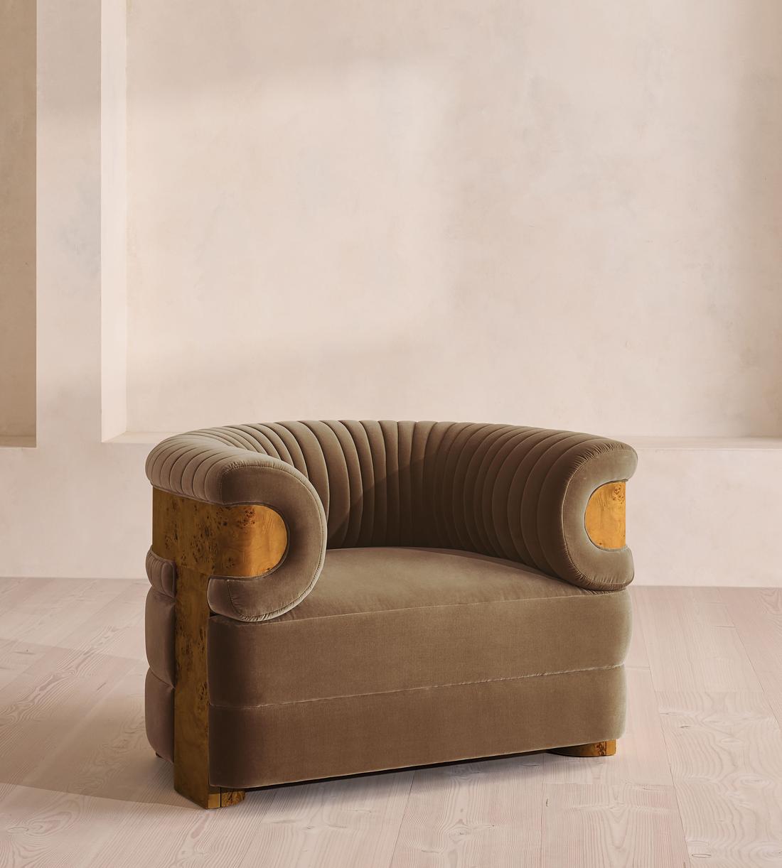 Caleb Armchair - Dark Burl - Velvet - Truffle - US - Listing - Image 1