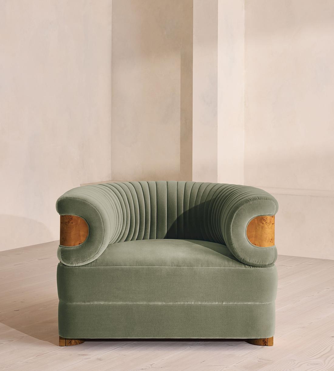 Caleb Armchair - Dark Burl - Velvet - Seafoam - US - Listing - Image 2