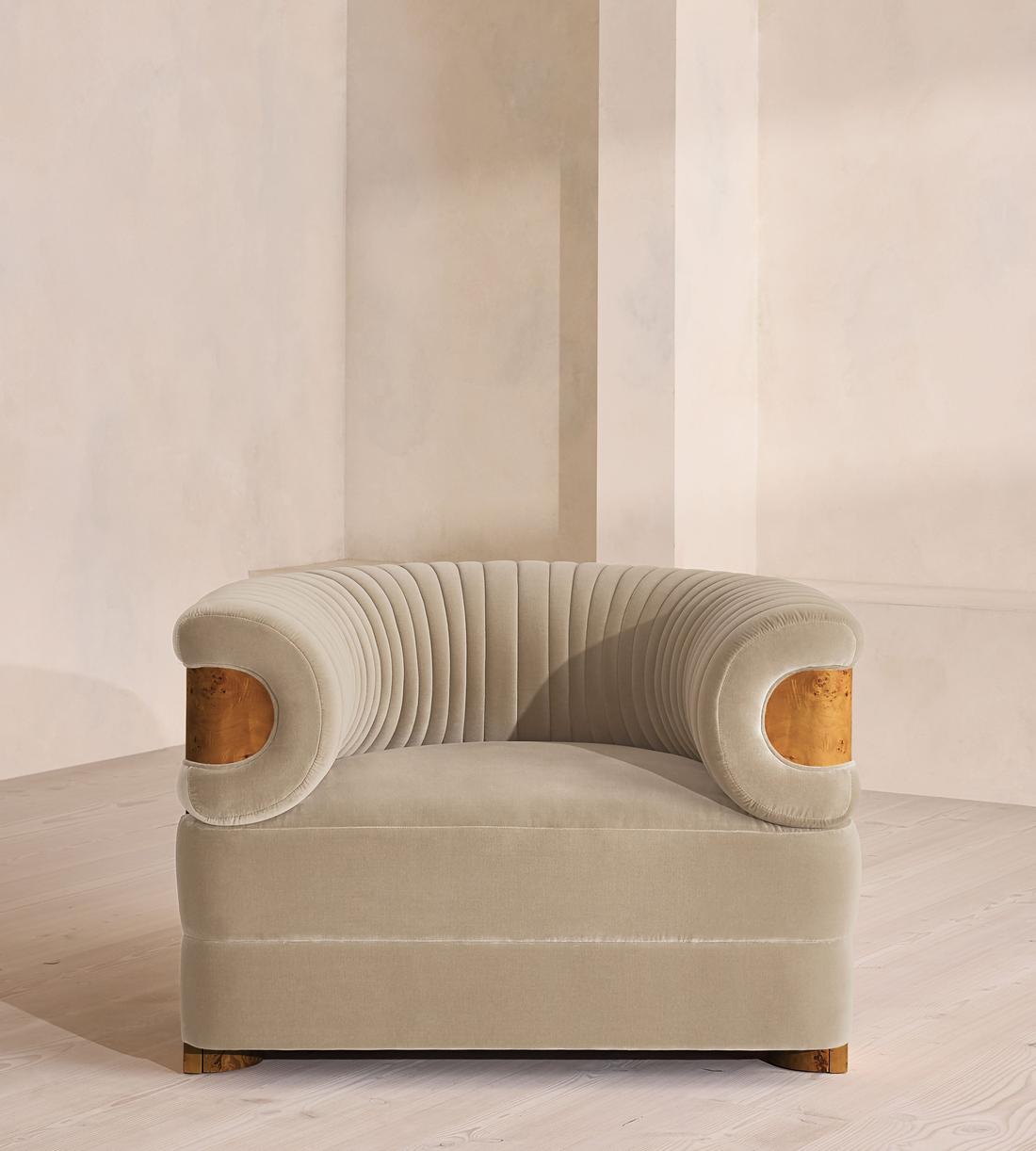Caleb Armchair - Dark Burl - Velvet - Oyster - UK - Listing - Image 2