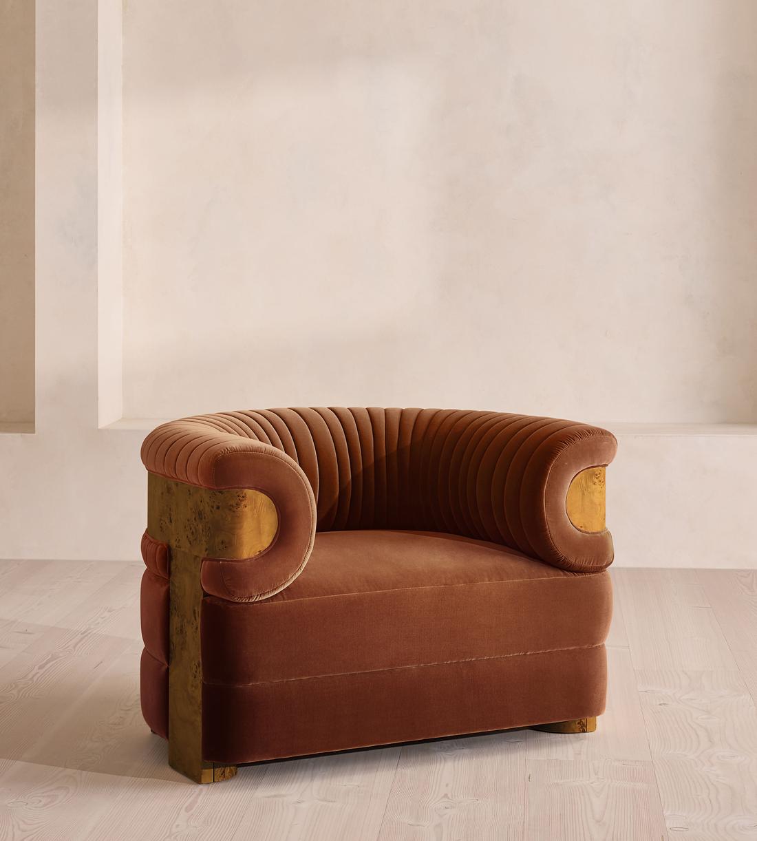 Caleb Armchair - Dark Burl - Velvet - Cinnamon - UK - Listing - Image 1