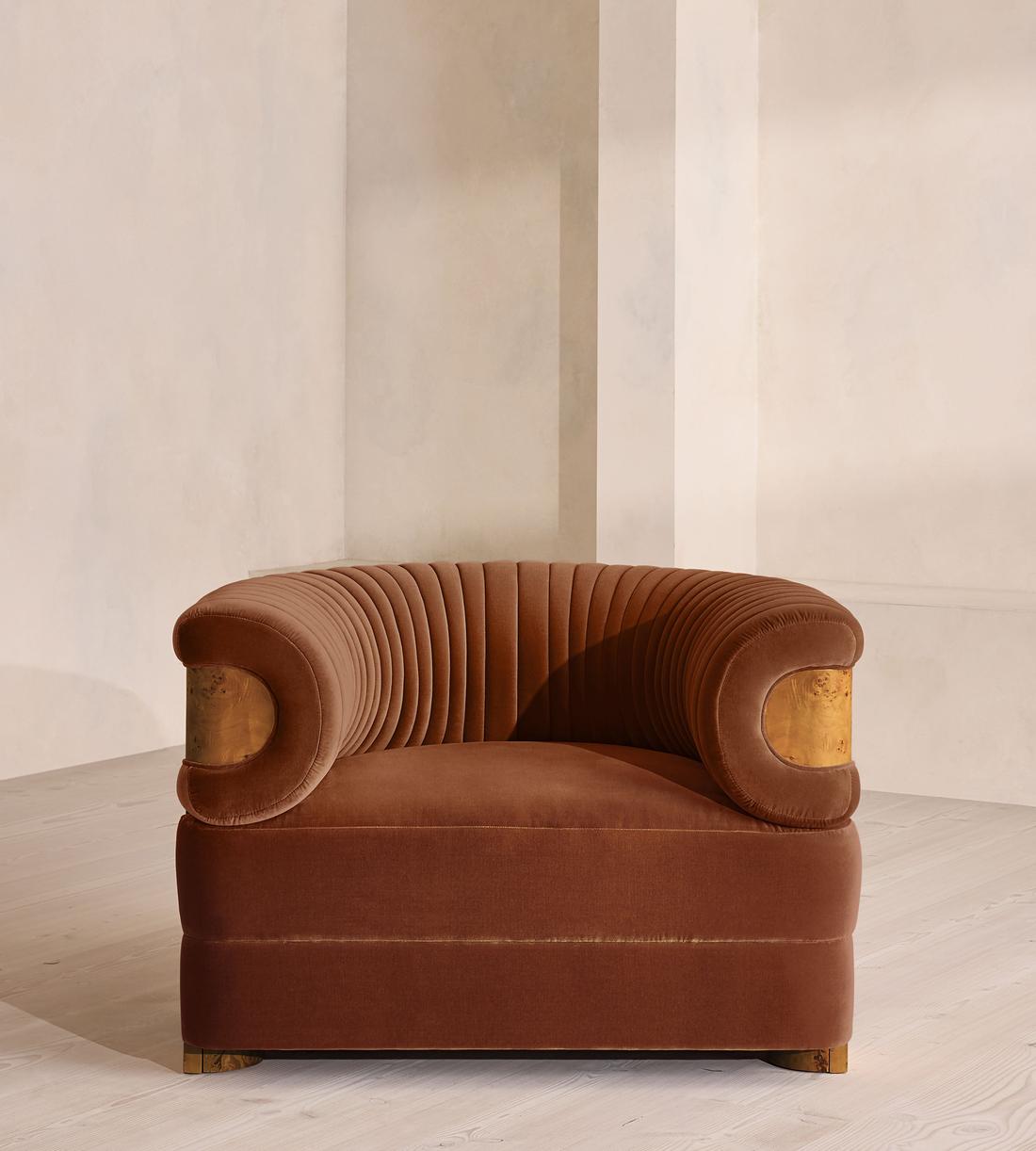 Caleb Armchair - Dark Burl - Velvet - Cinnamon - US - Listing - Image 2