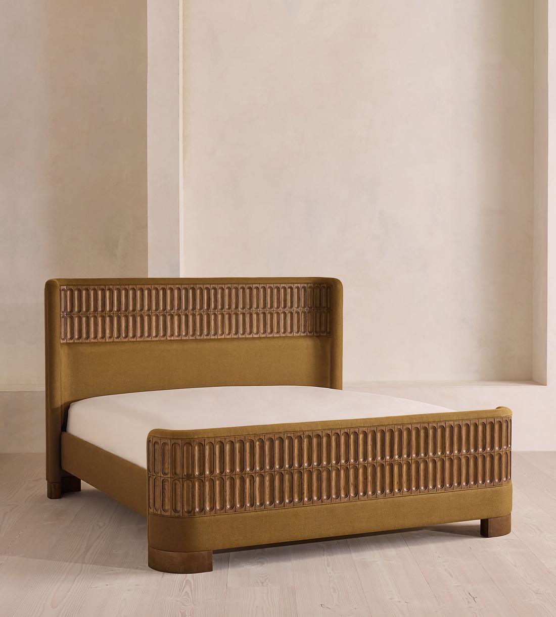 Devon Bed - Queen - Linen - Ochre - US - Listing - Image 1