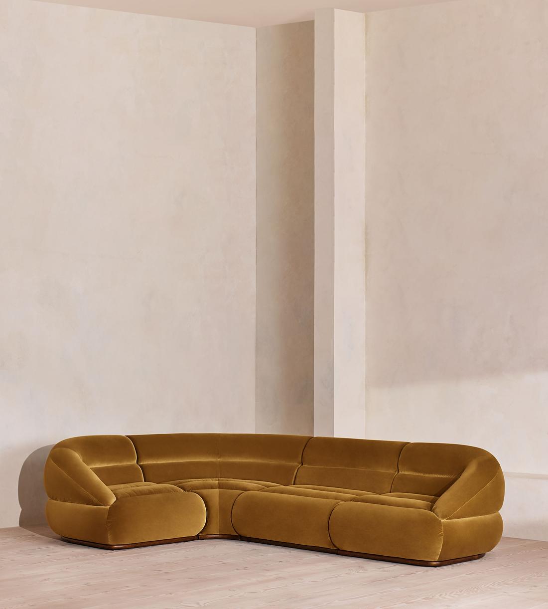Edison Sectional Sofa - L-Shape Sofa - Velvet - Mustard US - Listing - Image 1