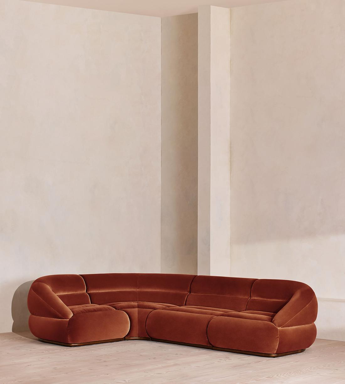 Edison Sectional Sofa - L-Shape Sofa - Velvet - Rust US - Listing - Image 1