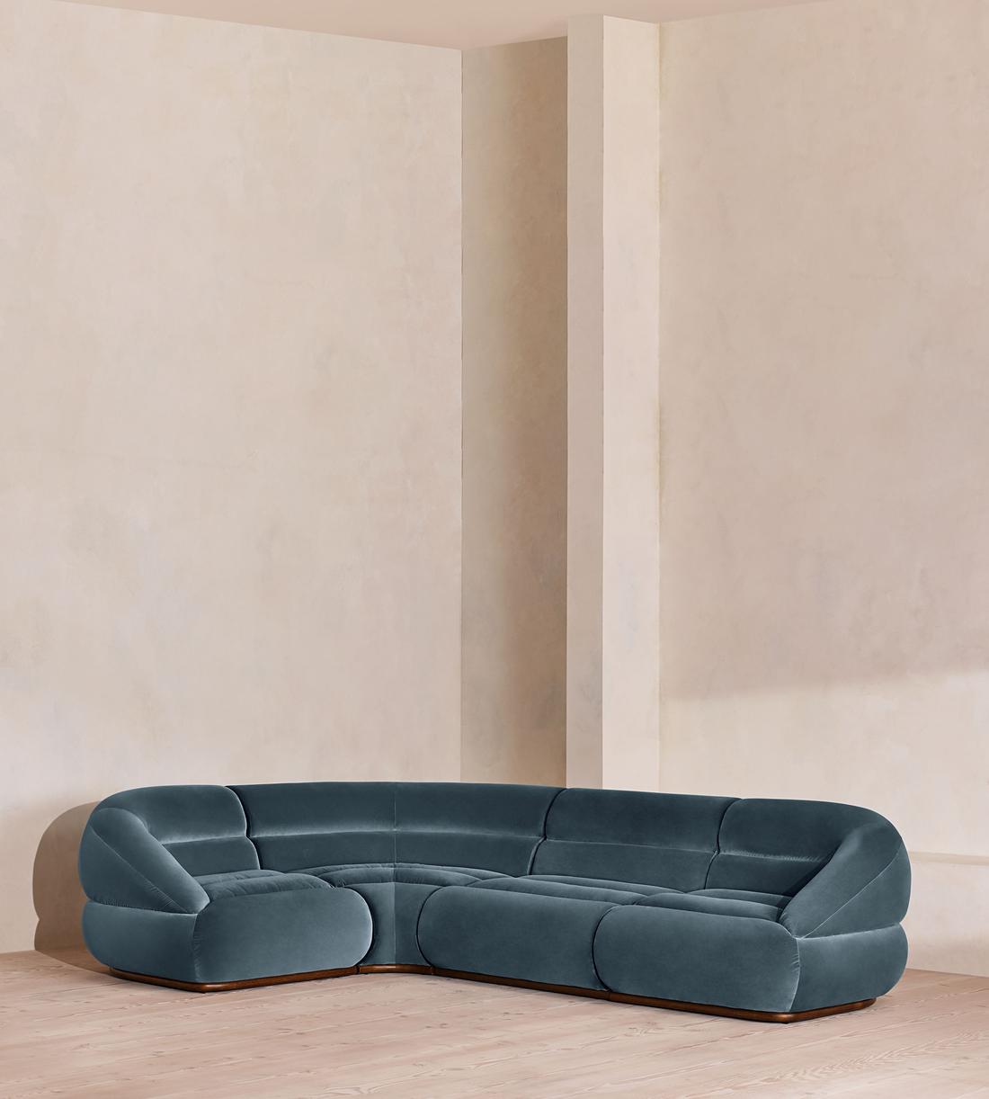 Edison Sectional Sofa - L-Shape Sofa - Velvet - Grey Blue US - Listing - Image 1