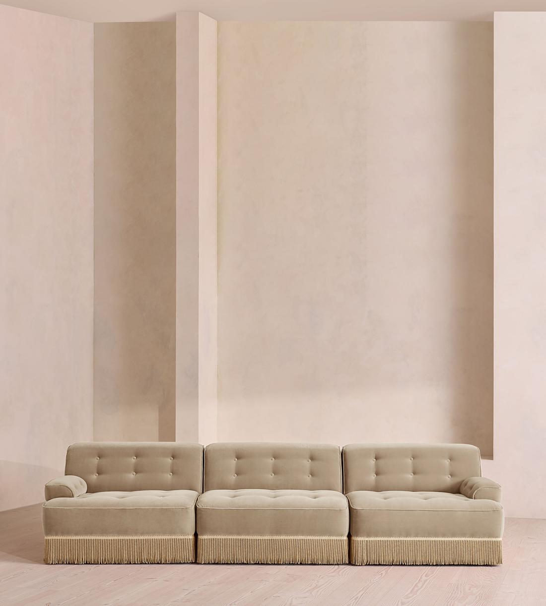 Elowen Sectional Sofa - Four Seater - Velvet - Oyster - US - Listing - Image 1