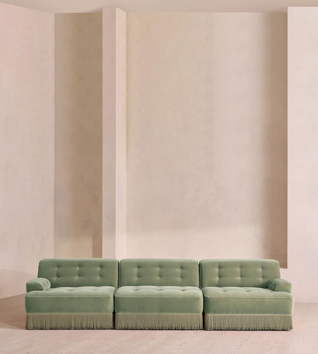 Elowen Sectional Sofa - Four Seater - Velvet - Seafoam - US - Listing - Image 1
