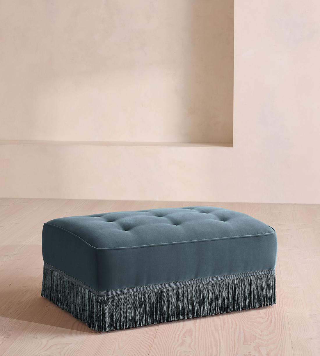 Elowen Ottoman - Velvet - Grey Blue - UK - Listing - Image 1