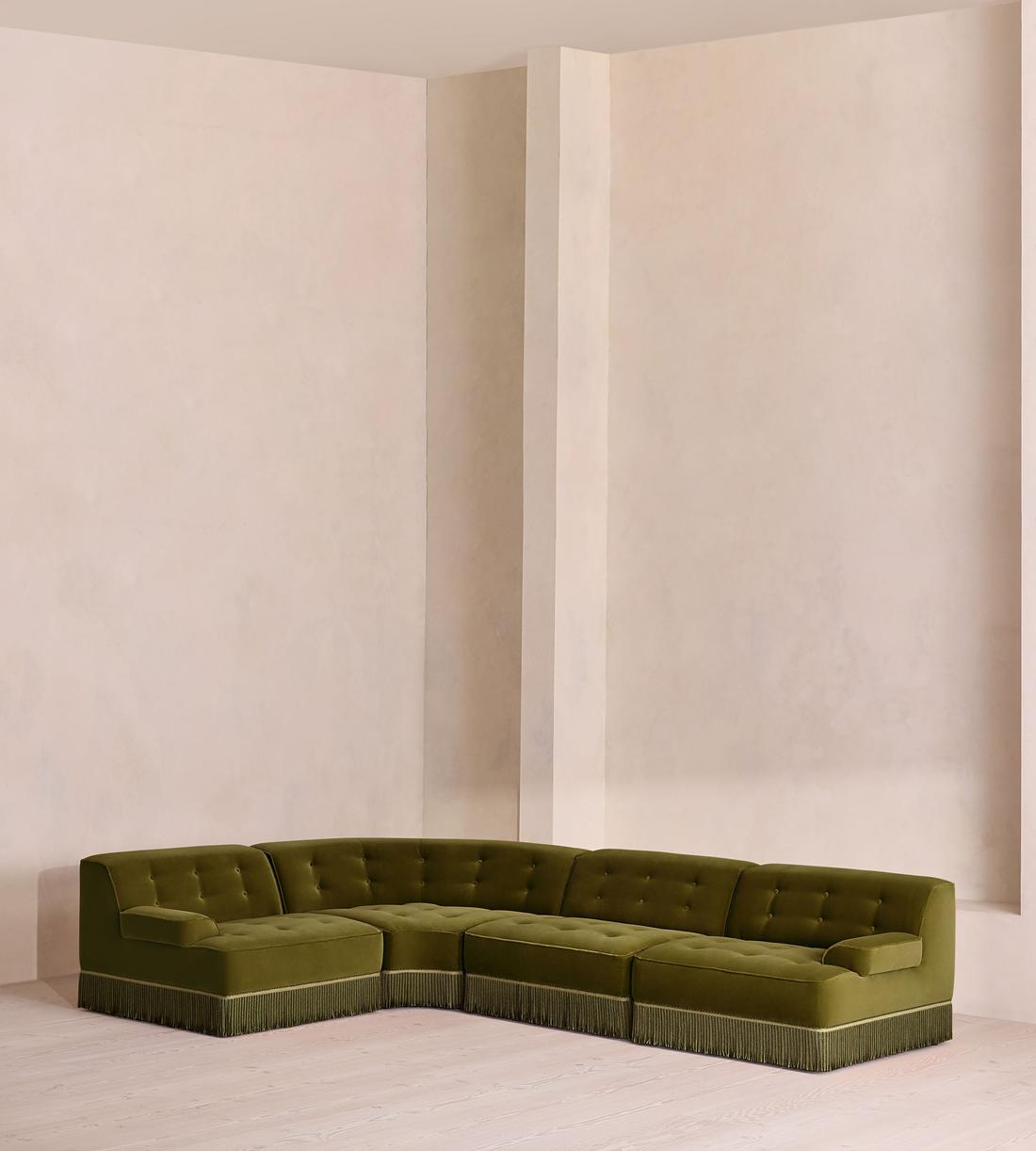 Elowen Modular Sofa - L-Shape Sofa - Velvet - Olive UK - Listing - Image 1