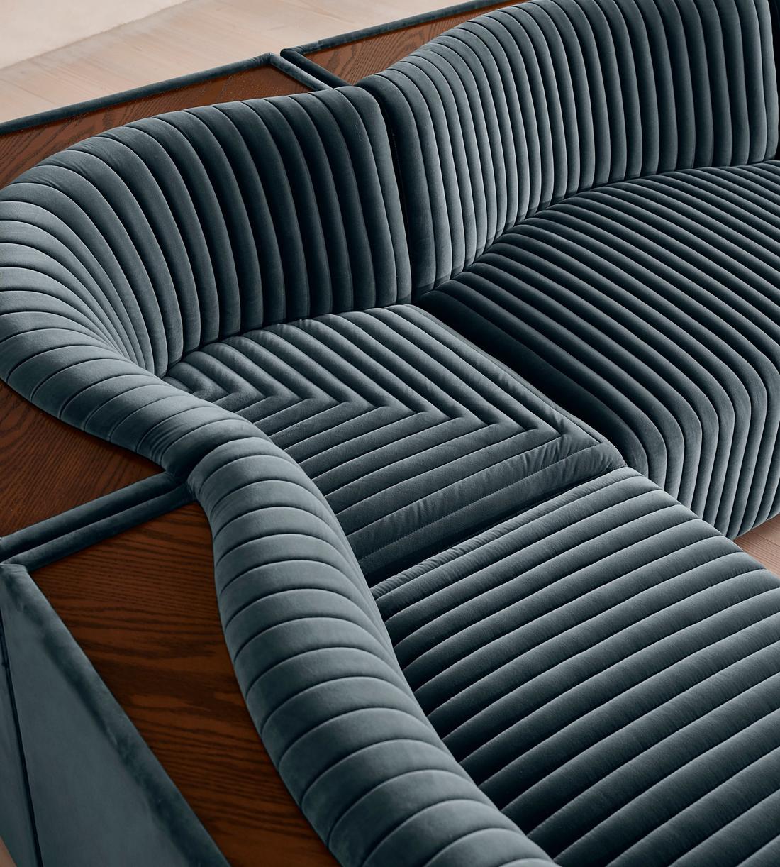 Hamish Sectional Corner Sofa - Velvet - Grey Blue - US - Images - Image 5
