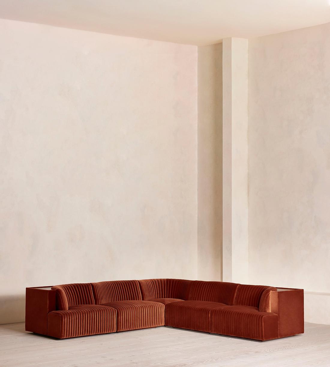 Hamish Sectional Corner Sofa - Velvet - Rust - US - Listing - Image 1