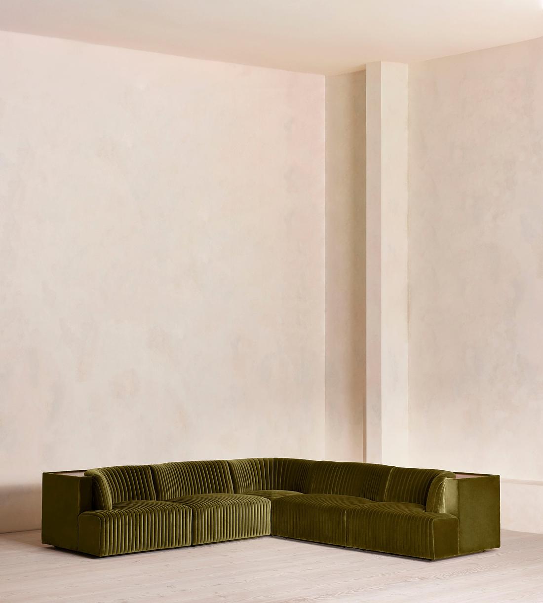 Hamish Modular Sofa - Corner Sofa - Velvet - Olive - Listing - Image 1