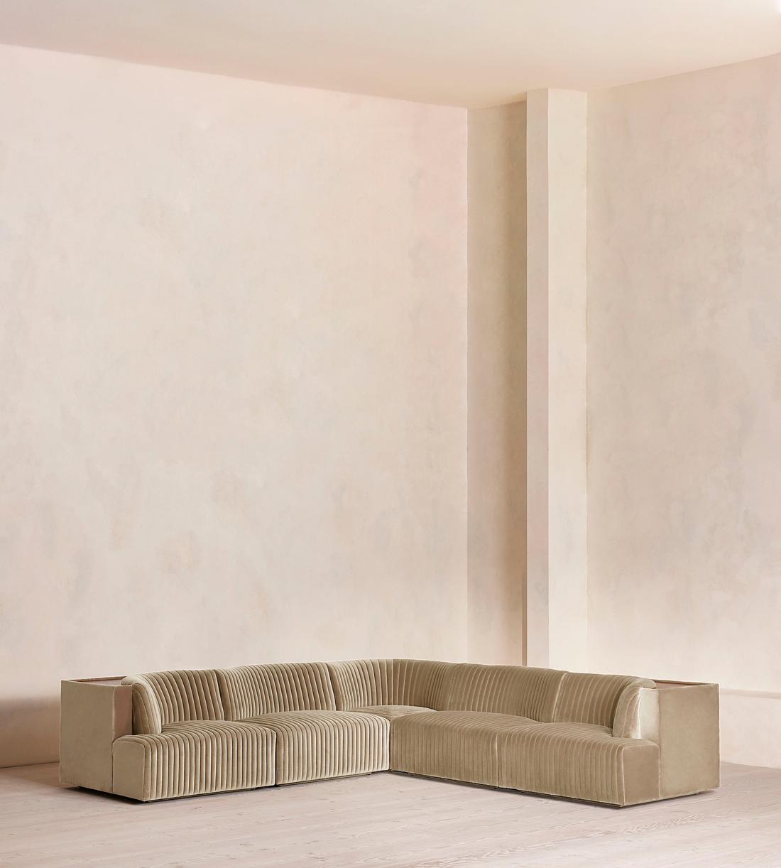 Hamish Sectional Sofa - Corner Sofa - Velvet - Oyster - US - Listing - Image 1