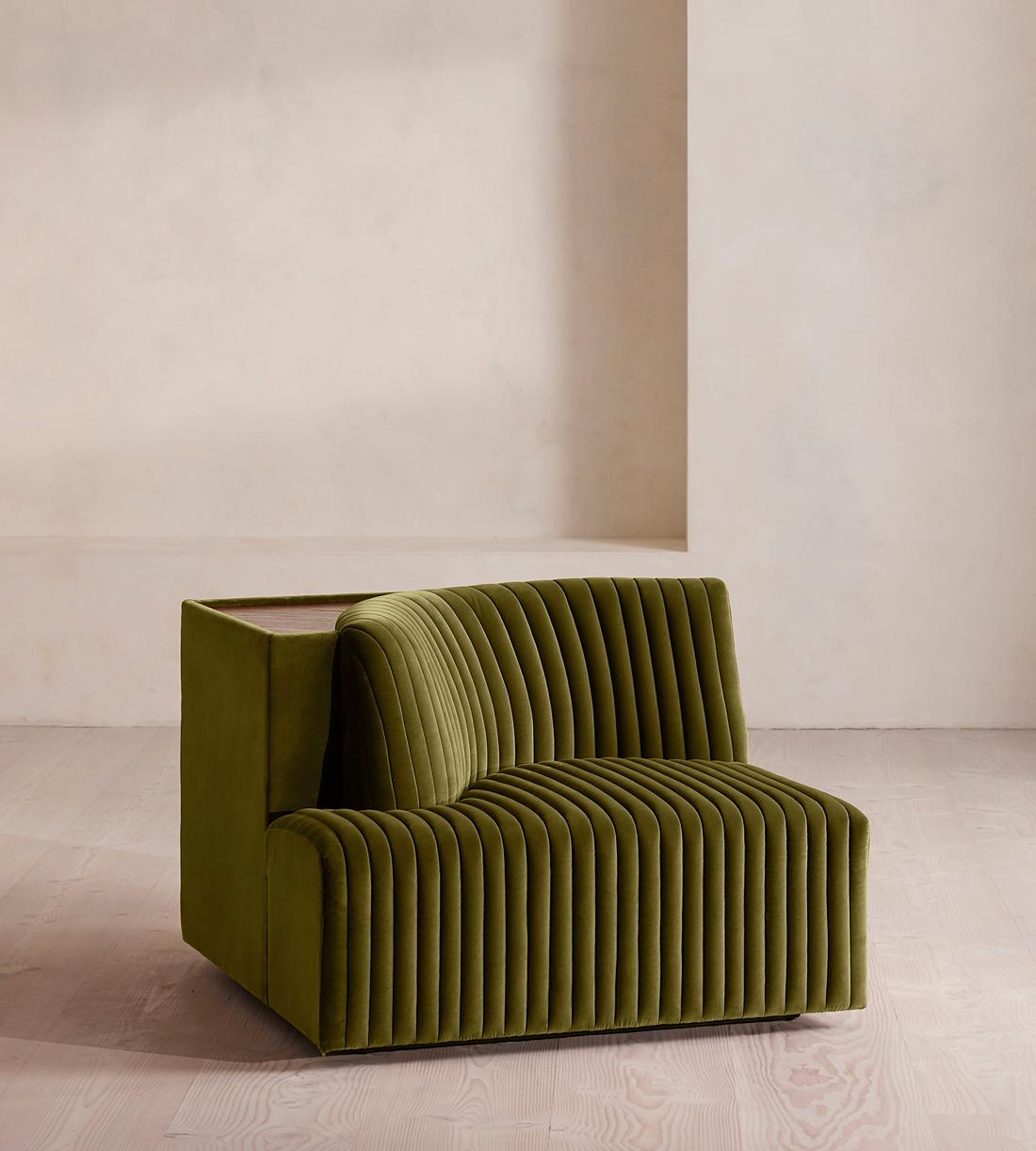 Hamish Modular Sofa - Left Arm Module - Velvet - Olive - Image 2