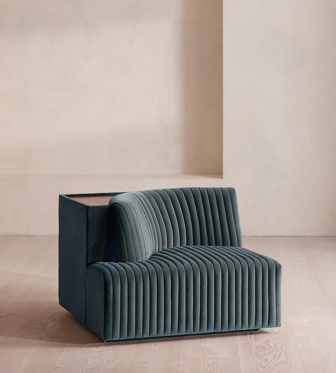 Hamish Modular Sofa - Left Arm Module - Velvet - Grey Blue - Image 2