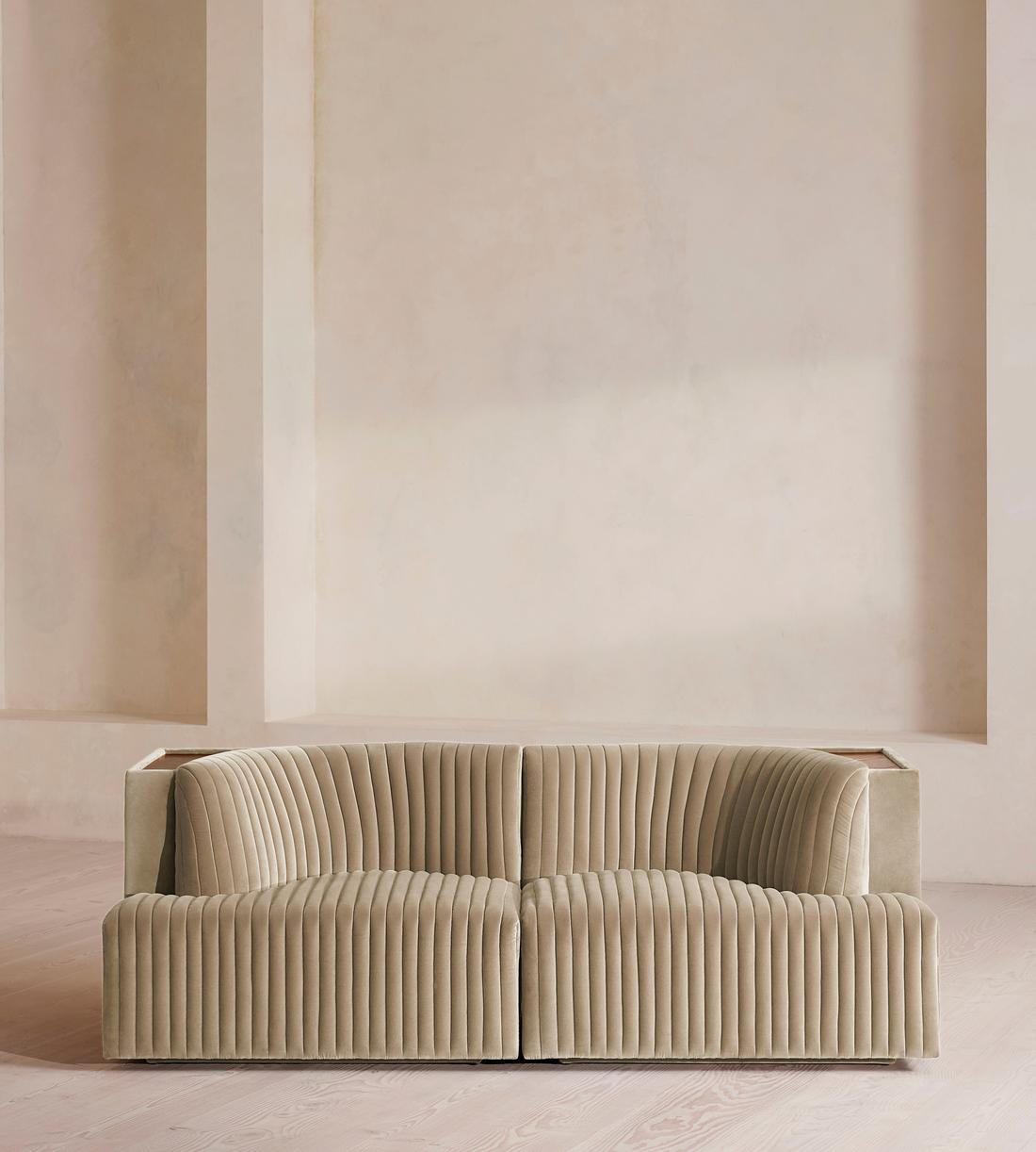 Hamish Sectional Sofa - Three Seater - Velvet - Oyster - US - Listing - Image 1