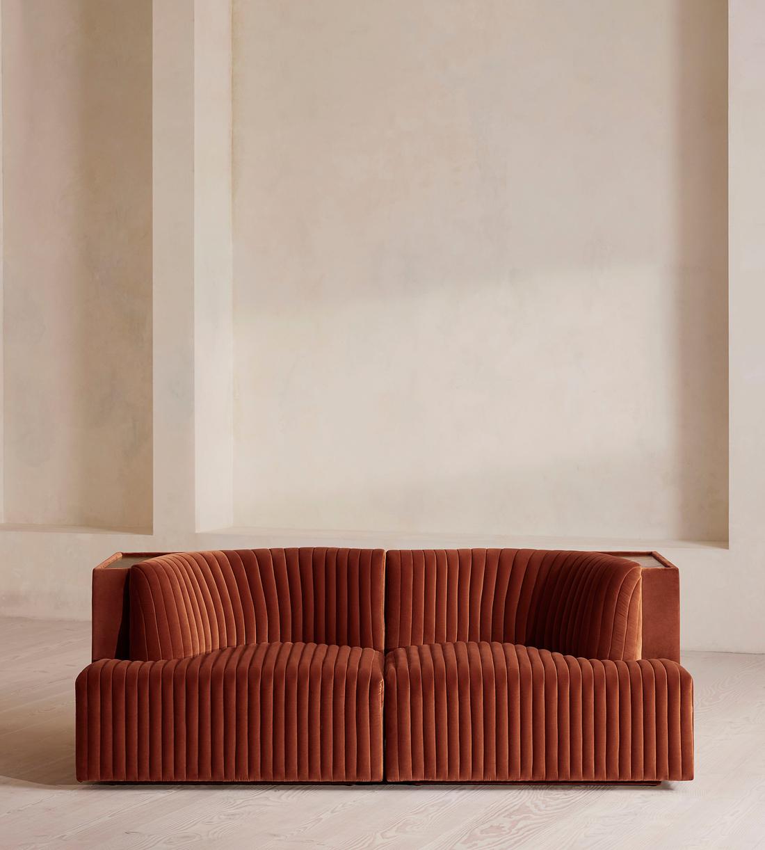 Hamish Sectional Sofa - Three Seater - Velvet - Rust - US - Listing - Image 1