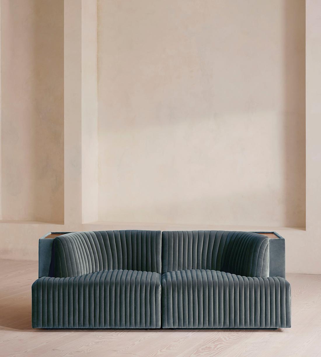 Hamish Modular Sofa - Three Seater - Velvet - Grey Blue - Listing - Image 1