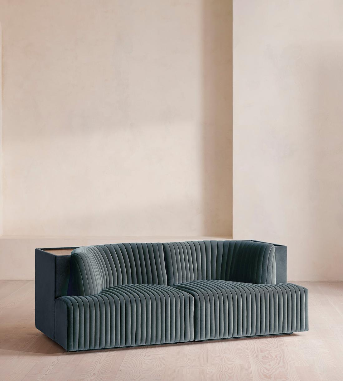 Hamish Modular Sofa - Three Seater - Velvet - Grey Blue - Listing - Image 2