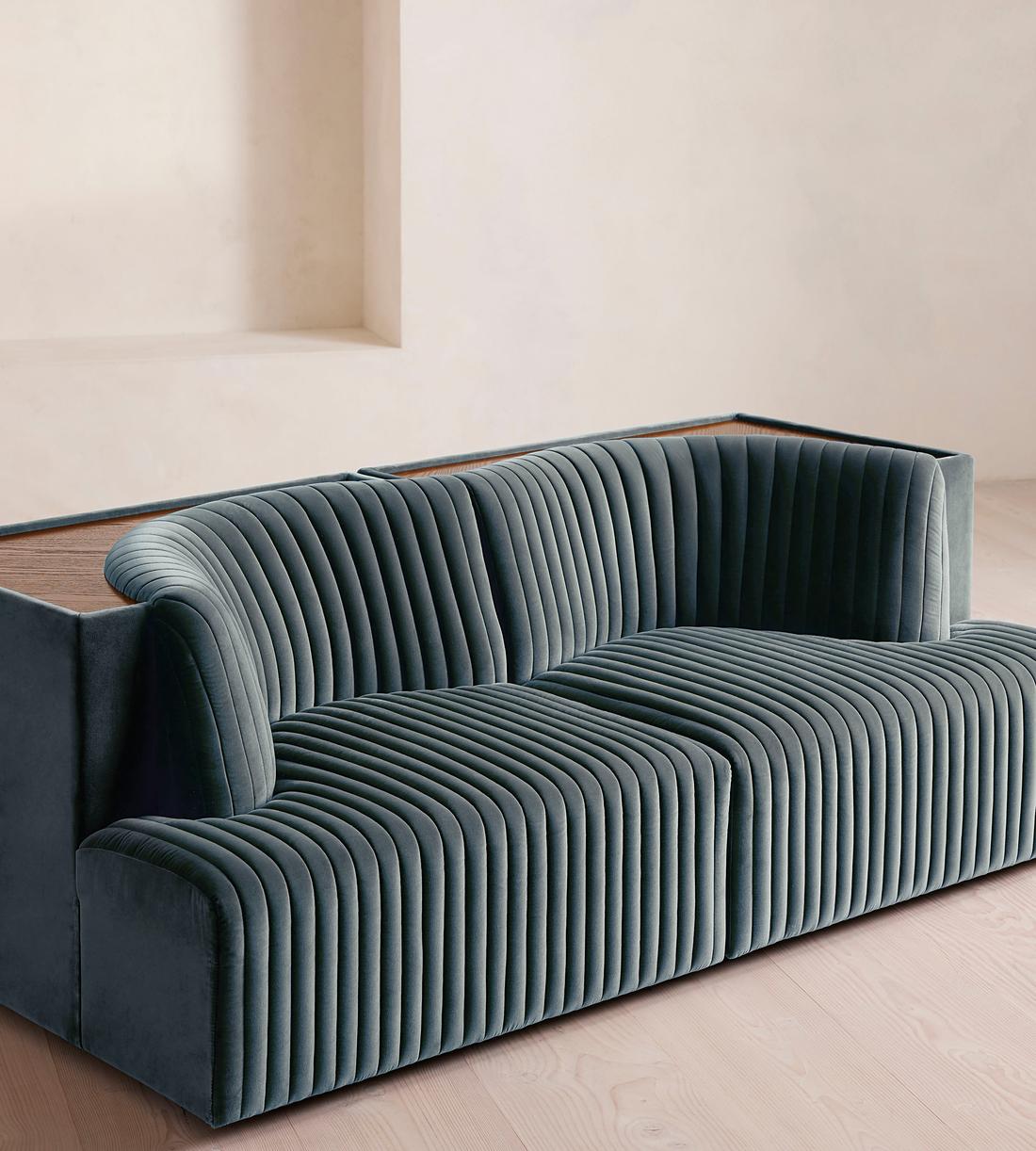 Hamish Modular Sofa - Three Seater - Velvet - Grey Blue - Images - Image 5