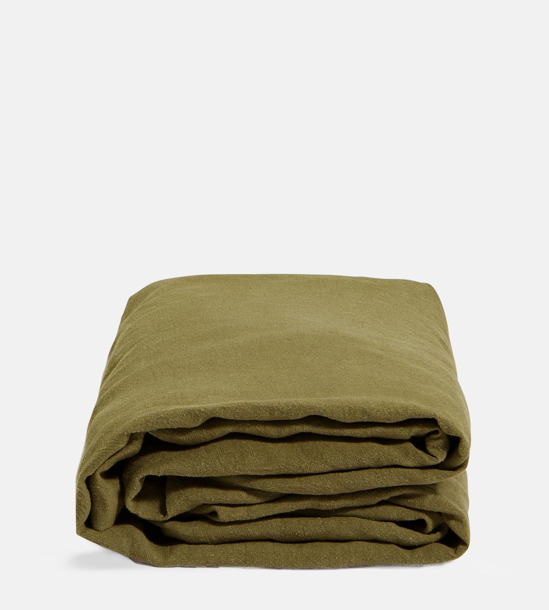 Luna Linen Fitted Sheet - Olive - Queen - US - Listing - Image 1