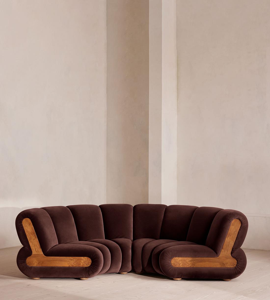 Noelle Sectional Curved Sofa - Four Seater - Velvet - Aubergine - US - Listing - Image 1