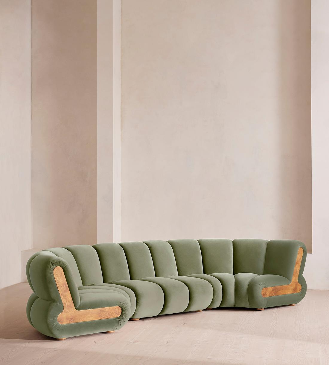 Noelle Modular Curved Sofa - Six Seater - Velvet - Seafoam - UK - Listing - Image 2