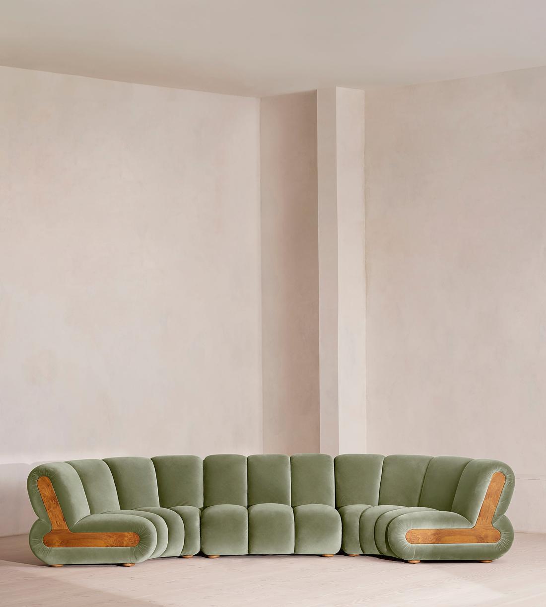 Noelle Sectional Curved Sofa - Six Seater - Velvet - Seafoam - US - Listing - Image 1