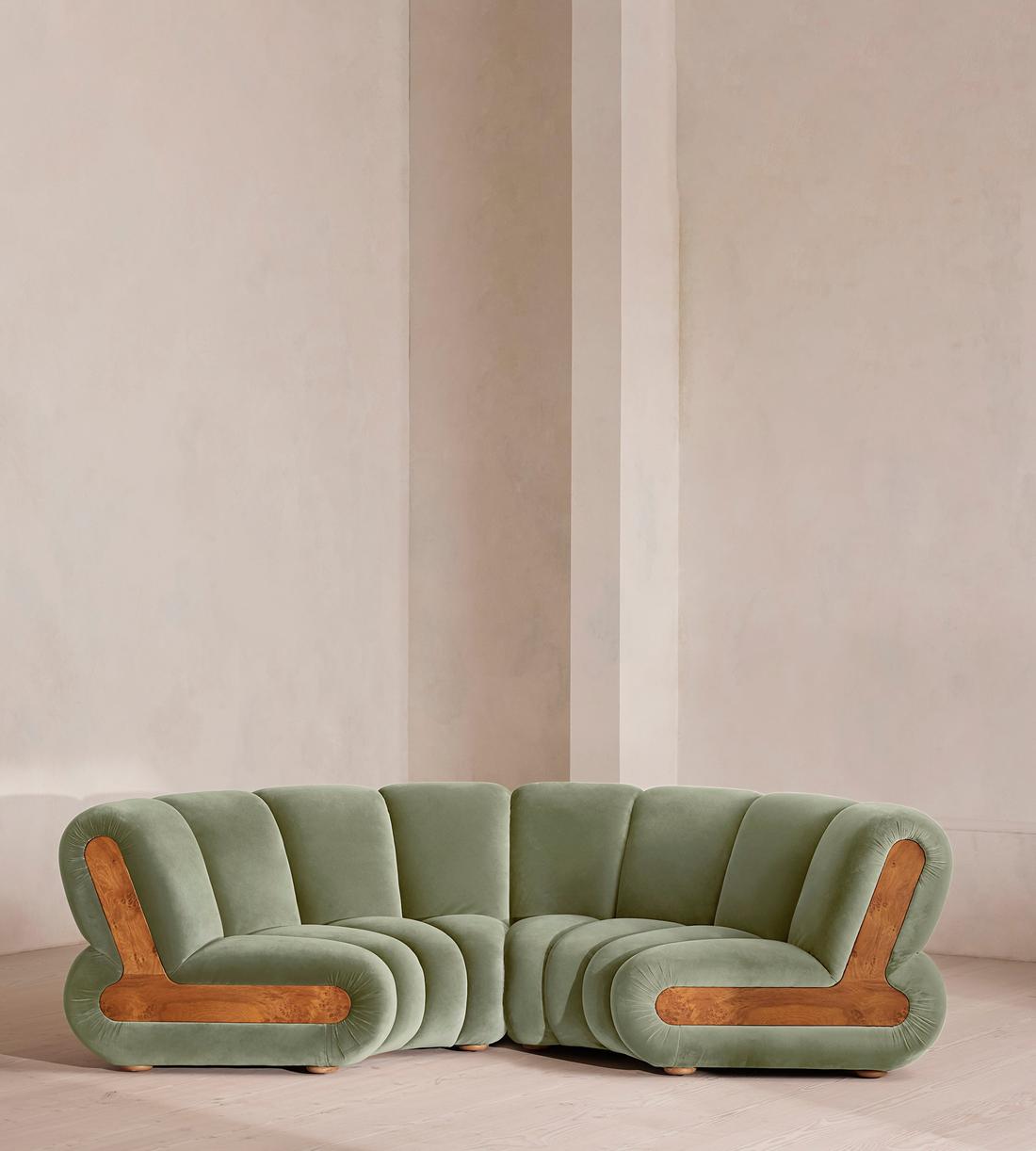 Noelle Sectional Curved Sofa - Four Seater - Velvet - Seafoam - US - Listing - Image 1