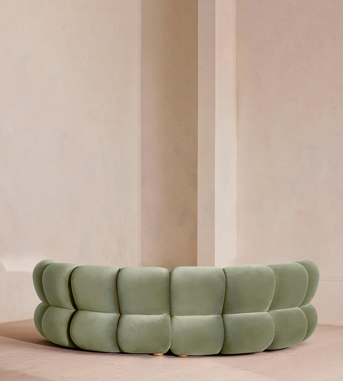 Noelle Sectional Curved Sofa - Four Seater - Velvet - Seafoam - US - Images - Image 4