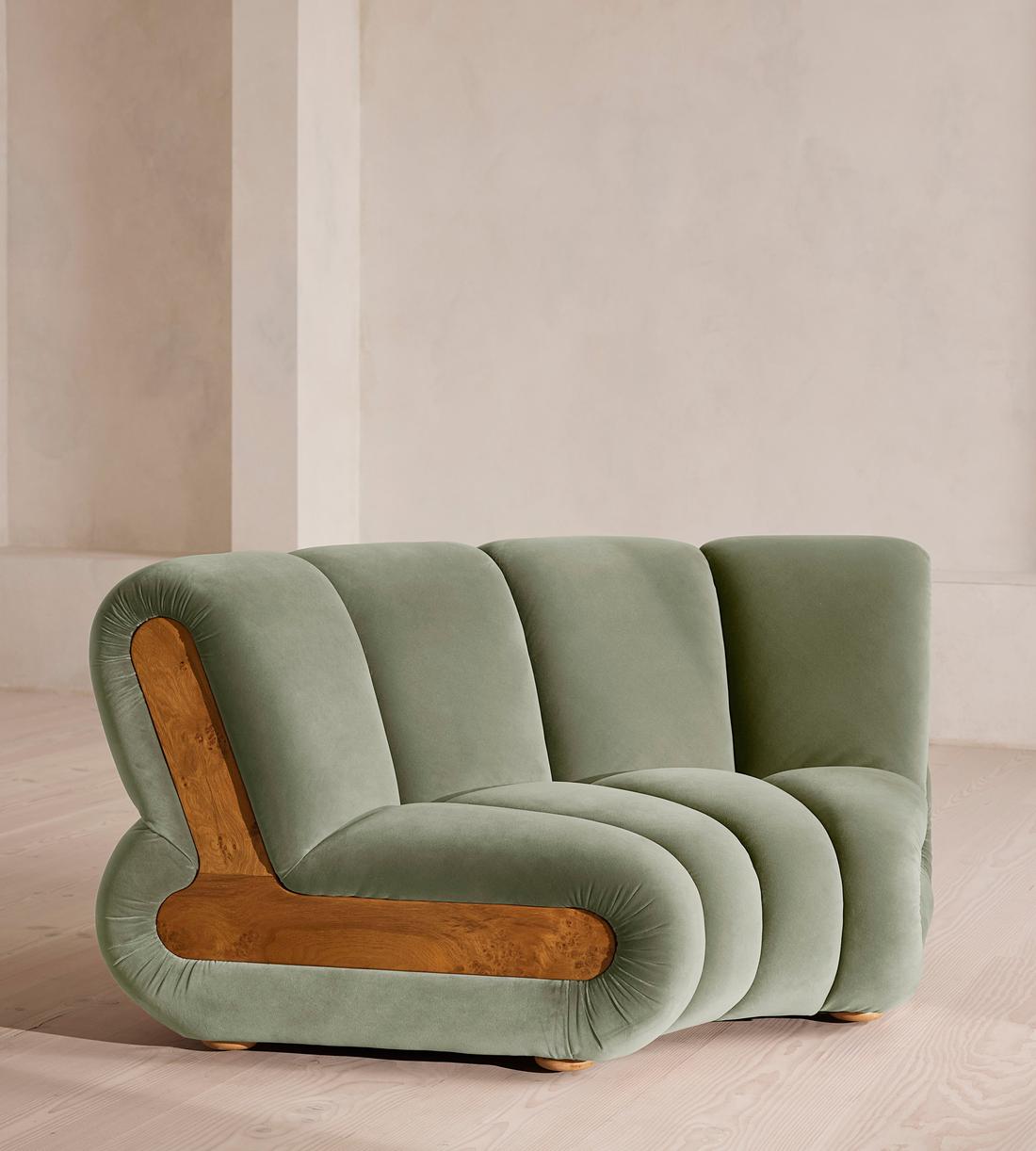 Noelle Sectional Curved Armchair - Velvet - Seafoam - US - Listing - Image 2