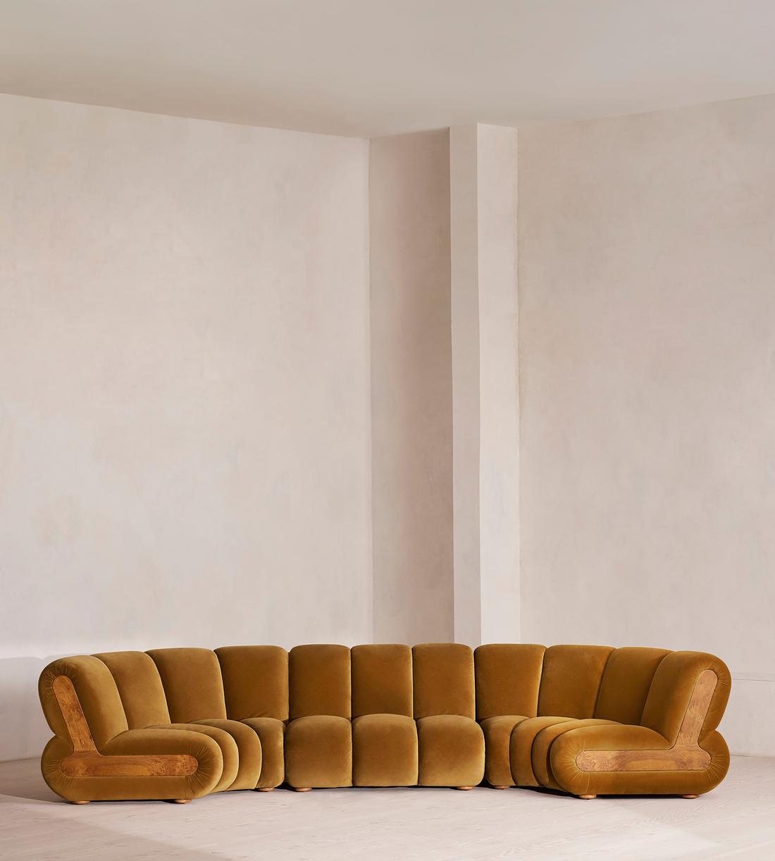 Noelle Modular Curved Sofa - Six Seater - Velvet Mustard - Listing - Image 2
