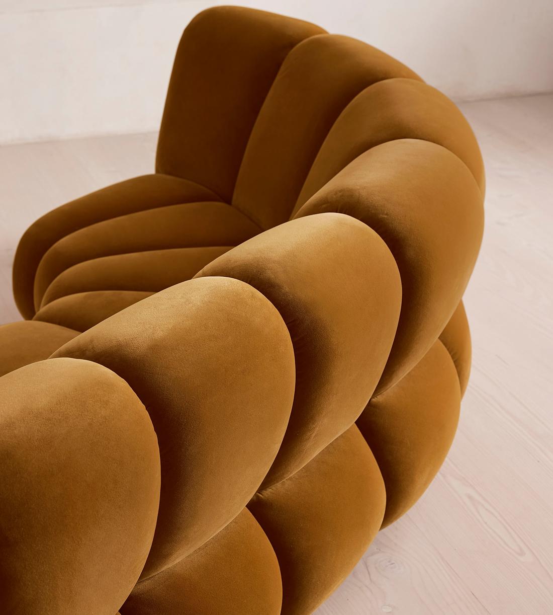 Noelle Modular Curved Sofa - Six Seater - Velvet Mustard - Images - Image 6