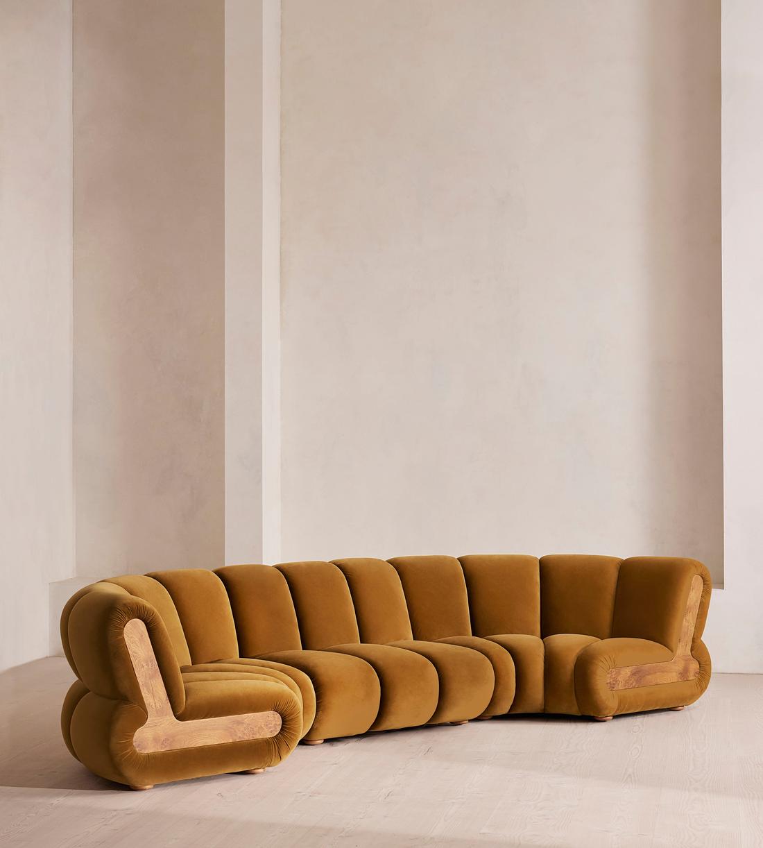Noelle Sectional Curved Sofa - Six Seater - Velvet Mustard - US - Listing - Image 3