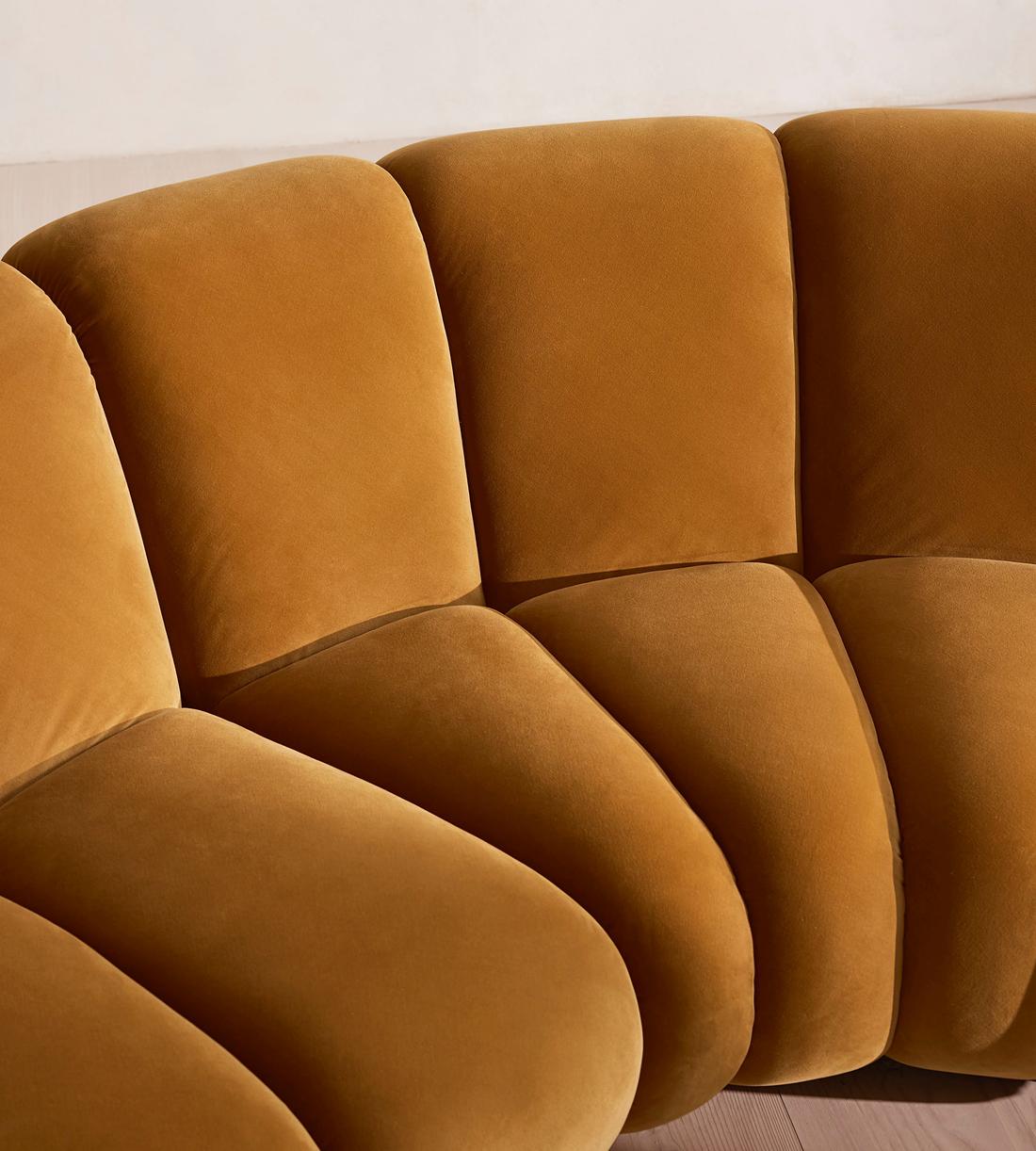 Noelle Sectional Curved Sofa - Six Seater - Velvet Mustard - US - Images - Image 7