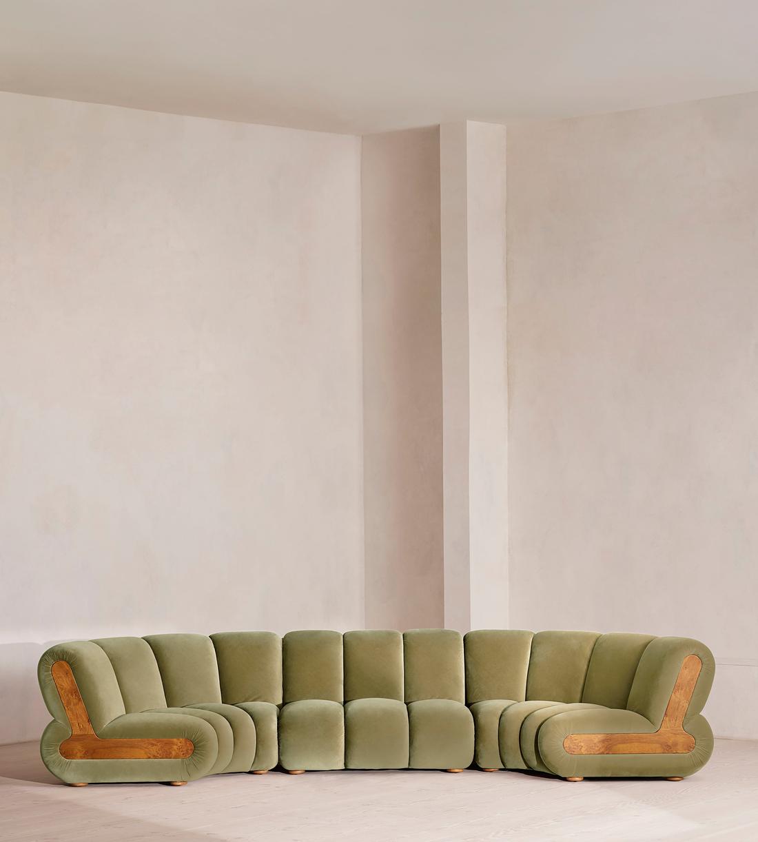 Noelle Modular Curved Sofa - Six Seater - Velvet Lichen - Listing - Image 2