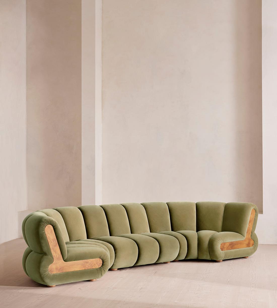Noelle Sectional Curved Sofa - Six Seater - Velvet Lichen - US - Listing - Image 2