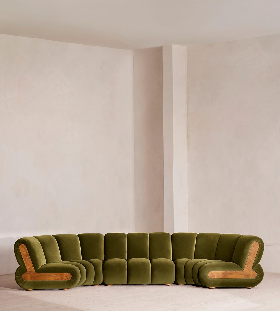Noelle Sectional Curved Sofa - Six Seater - Velvet Olive - US - Listing - Image 2