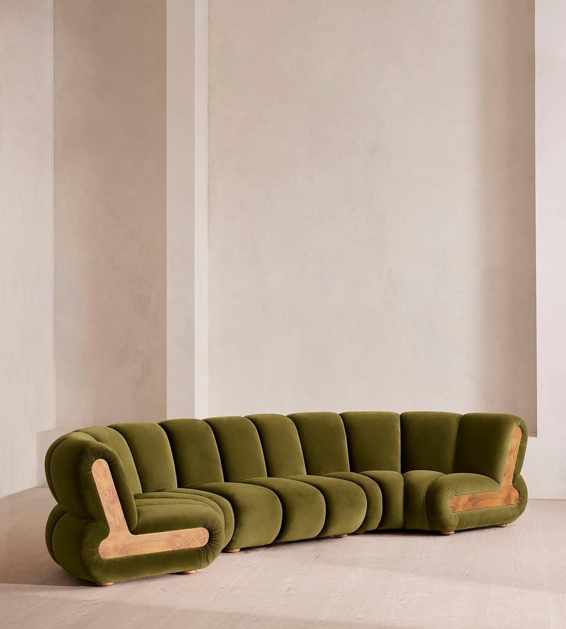 Noelle Sectional Curved Sofa - Six Seater - Velvet Olive - US - Listing - Image 3